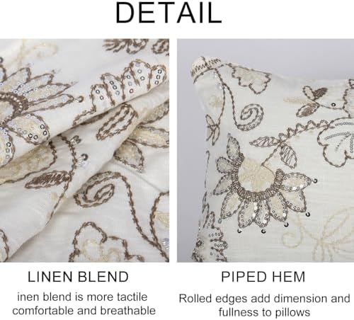 Floral Embroidered Lumbar Throw Pillow Cover 12x 20, Sequin Chinoiserie Flower - Image 2