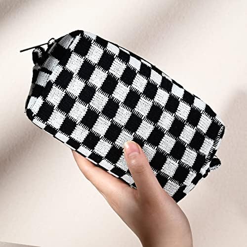 SOIDRAM 2 Pieces Black Makeup Bag Large Checkered Cosmetic Bag Capacity Canvas - Image 5