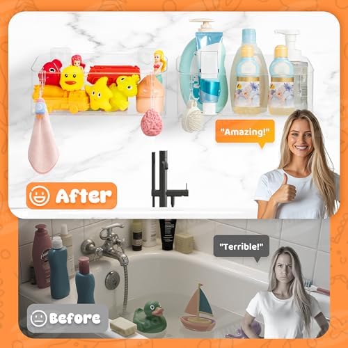 Bath Toy Storage for Baby & Toddler, 2 Pack Clear Adhesive Shower Caddy - Image 5