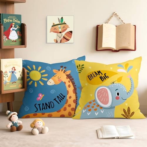 20x20 Set of 4 Kids Cartoon Animals Throw Pillow Cushion Covers - Image 4