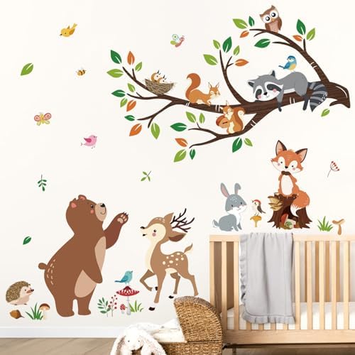 decalmile Woodland Animal Tree Branch Bear Fox Deer Wall Decals Stickers - Image 2