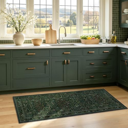Dark Green 2x5 Rug Runners for Hallways Non Slip, Whimsical Tree of Life Floral - Image 3