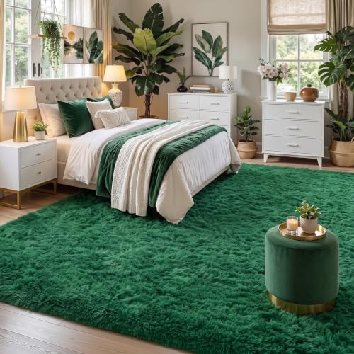Amdrebio Dark Green Shaggy Area Rug 5x8 - Image 3