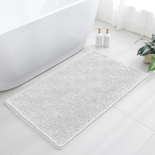 Chenille Bathroom Rug 30"x50" Light Gray, Large Plush Bath Mat by Kildoss