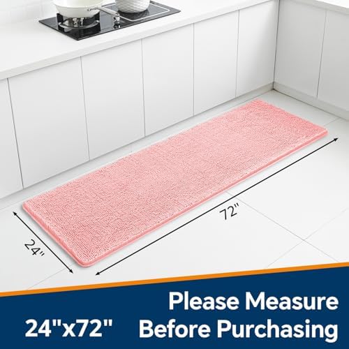 Chenille Bathroom Runner Rug 24"x72" Pink, Plush Bath Mat - Image 2