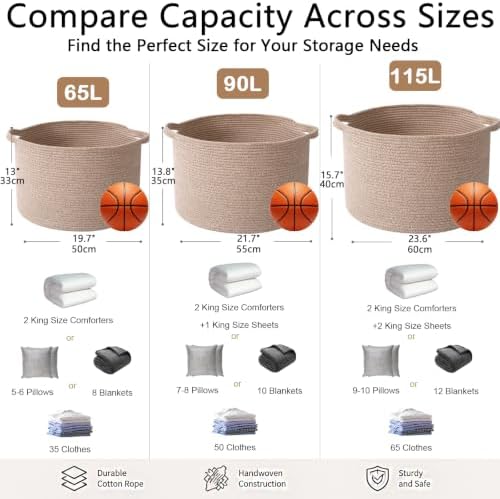 90L Extra Large Blanket Basket, Woven Rope Laundry Basket-Brown - Image 2