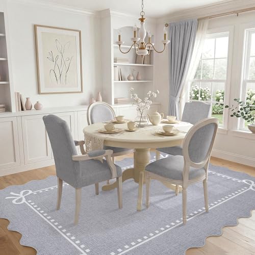 Garvee Scalloped Bow Rug Grey Washable Solid 4x6 Area Rugs - Image 4