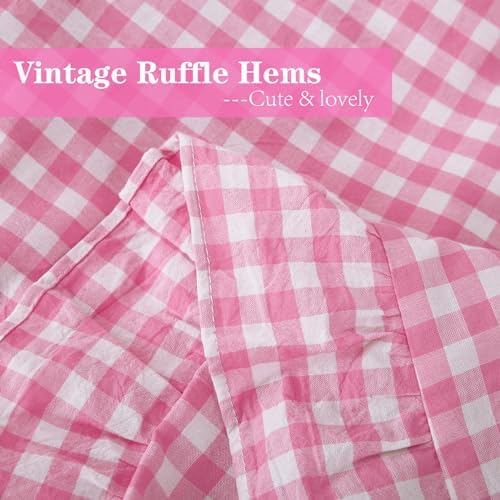 2 Pack Pink White Gingham Ruffle Pillow Shams King Size 20"x36" - Image 6