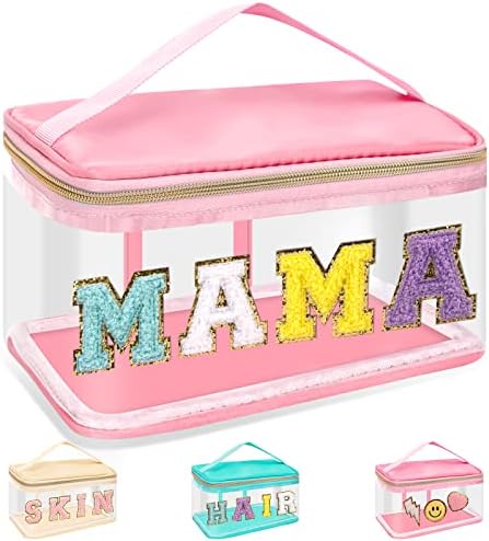 Chenille Letter Clear Makeup Bags Mama Pouch, Preppy Patch Makeup Bag Zipper by izuzta