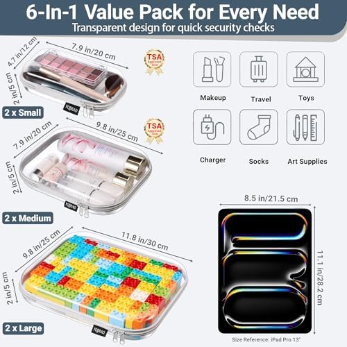 YQBRAO Clear Hard Shell Zipper Cases, 6 Multi-Size Organizers - Image 4