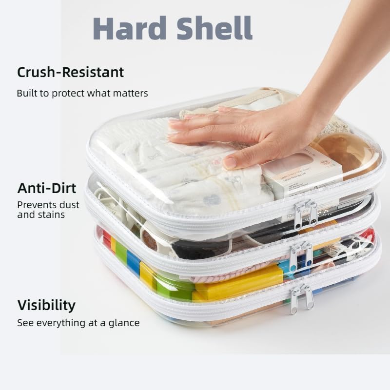 6-Pack Large Clear Hard Shell Zipper Pouches, Hard Case Pouches - Image 4