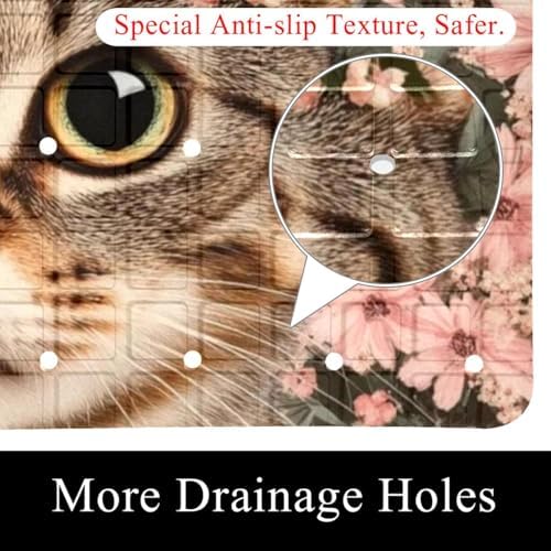 Shower Mat Non Slip, Floral Cat Anti Slip Bath Mat - Image 2