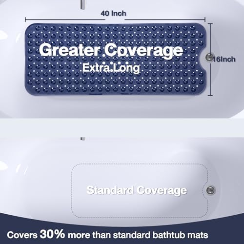 Extra Long Bathtub Mat Non Slip Bath Mat Navy Blue 40"x16" Full - Image 3