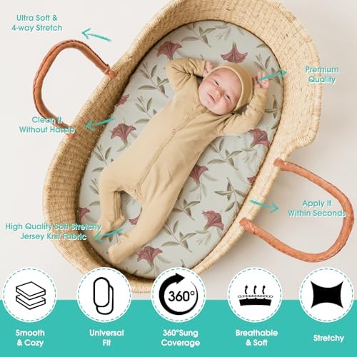 Stretch Fitted Bassinet Sheet Set BROLEX 2 Pack Cradle Sheets - Image 2