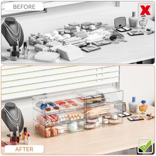 Yieach 12.2''W Clear Stackable Storage Drawers, 4 Pack Acrylic Drawers - Image 5