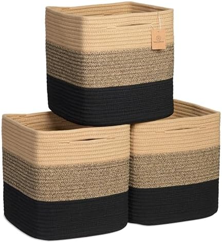 NaturalCozy Storage Cubes 11 Inch Cotton Rope Woven Baskets by NaturalCozy