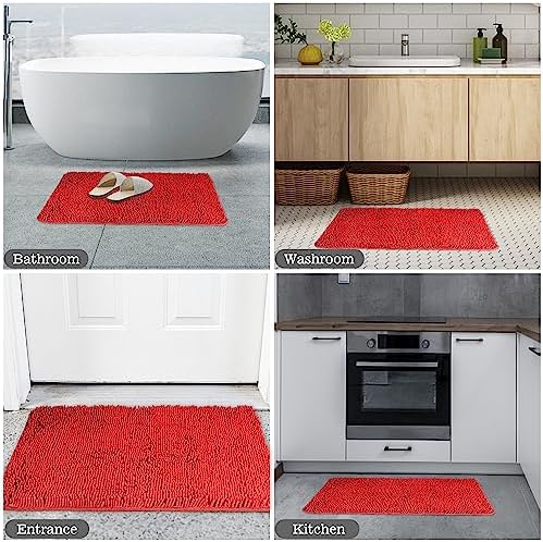 Yeaban Chenille Red Bathroom Rug 26"x44", Non-Slip Rubber Backing - Image 6