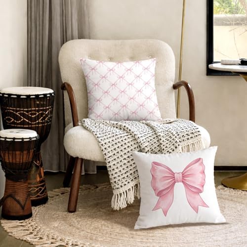 Coquette Pink Bow Pillow Covers 18x18, Coquette Room Decor, Preppy Chic Pink - Image 4