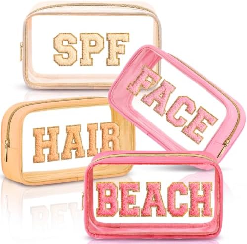 4 Pcs Beach Toiletry Bag Clear Chenille Letter Pouch Diaper Bag Organizer by SilTriangle