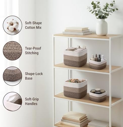 5-Pack Storage Cubes Woven Rope Baskets, 2 Sizes Organizer Bins - Image 3