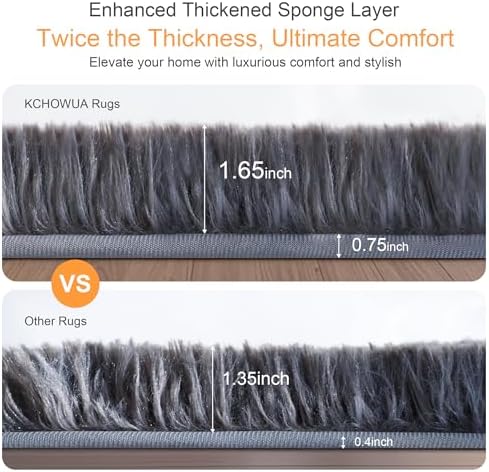 3x5 Thick Grey Fluffy Shag Rug for Bedroom, Plush Washable Carpet - Image 3