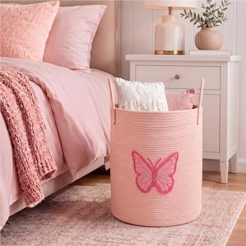 LemonRoad Butterfly Laundry Hamper Large Cotton Rope Storage Basket - Image 6