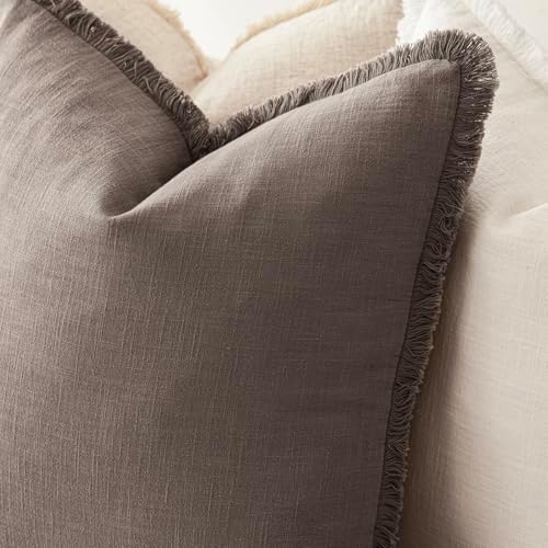 Foindtower Decorative Linen Fringe Throw Pillow Covers 20×20 Light Coffee - Image 5