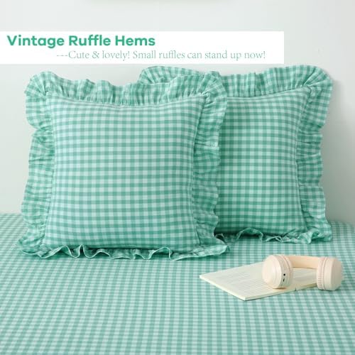 2 Pack Spa Blue Gingham Ruffle Throw Pillow Covers 22''x22'' - Image 3