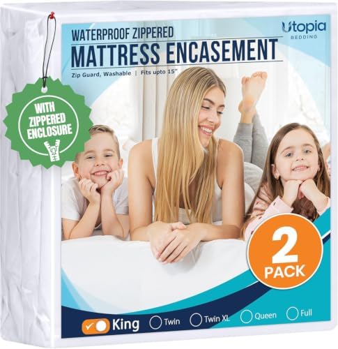Utopia Bedding King Mattress Protector Zippered 2 Pack, 100% Waterproof by UTOPIABEDDING
