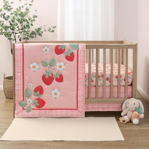 The Peanutshell Strawberry Sweet 3-Piece Baby Girl Crib Bedding Set – Pink by ThePeanutshell
