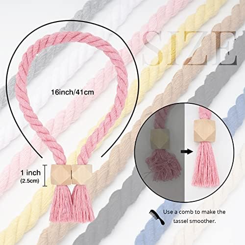 NICEEC 4 Pack Wooden Polyhedron Magnetic Curtain Tiebacks Boho Home Decor Drape - Image 4