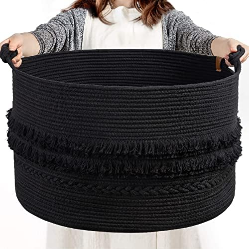 CherryNow 90L Large Woven Rope Blanket Basket by CherryNow