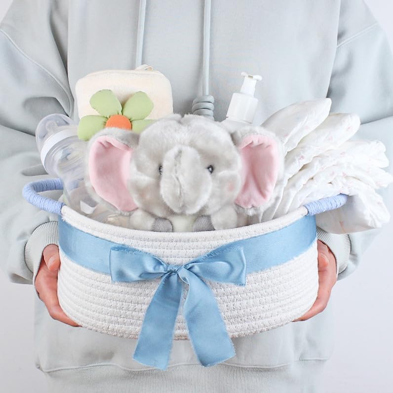 White and Blue Cotton Rope Gift Basket - Image 4