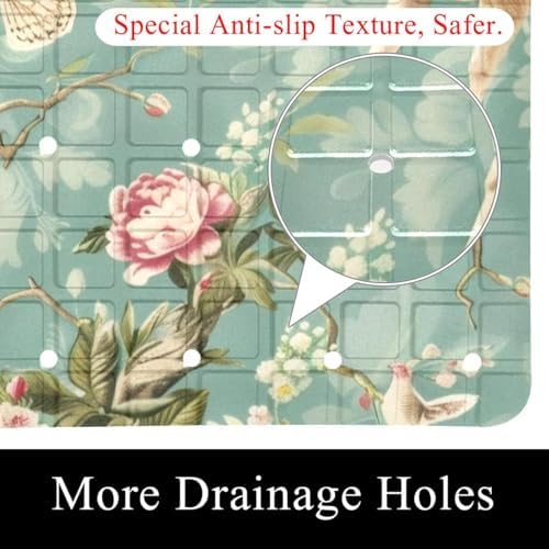 Shower Mat Non Slip 26.8 x 15.1 Inches, Deers Florals Bathtub Mat Shower Stall - Image 2