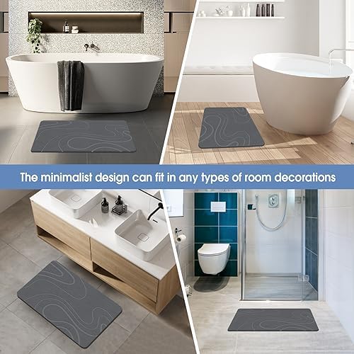 VEELOIM Stone Bath Mat, Diatomaceous Earth Bath Mat, Shower Mat Grey - Image 5