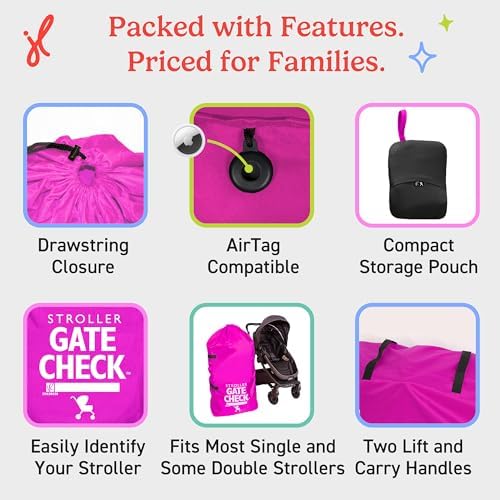 J.L. Childress Gate Check Bag for Single & Double Strollers, Neon Pink - Image 6