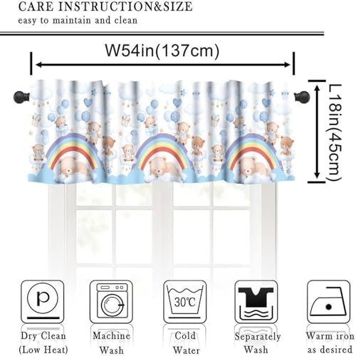 Rainbow Valances Curtain Cute Lovely Blue Bear Cloud Rainbow Window Treatment - Image 2