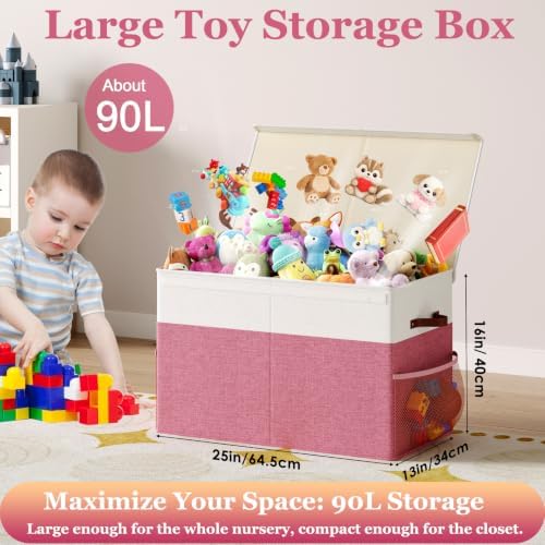 Large Toy Storage Box with Lid, Toy Chest with Divider, Foldable Organizer - Image 3