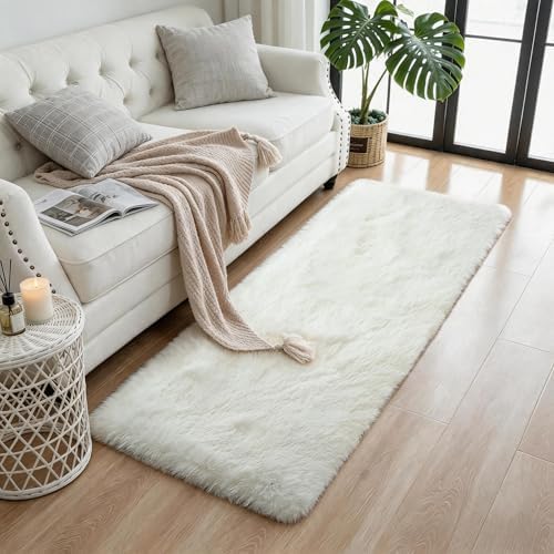 KCHOWUA Cream White Fluffy Area Rug 2x6 - Image 6