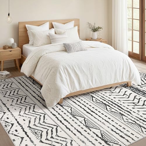 Nakagishi Black Rug for Living Room: 8x10 Washable Boho Large Neutral Soft - Image 5