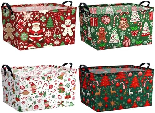 4pcs Christmas Storage Basket Fabric Laundry Baskets by Bulyoou