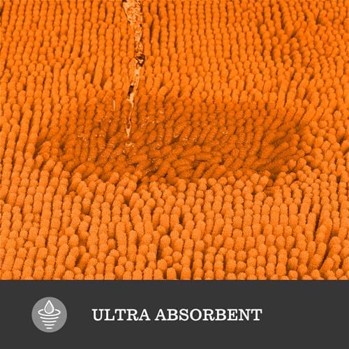 Yeaban Chenille Orange Bathroom Rug 20"x32", Non-Slip Rubber Backing - Image 4