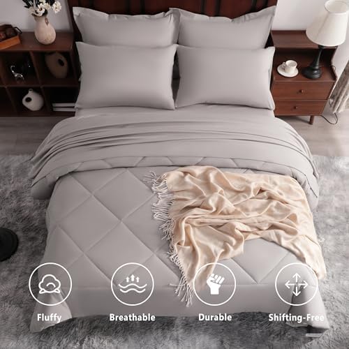 NTBAY King Microfiber Bed in a Bag, Comforter Set 7 Piece, Smoke Grey - Image 2