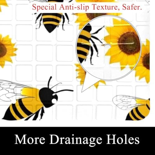 Shower Mat Non Slip 26.8 x 15.1 Inches, Bee Sunflower Bathtub Mat Shower Stall - Image 2