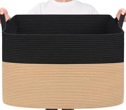 Goodpick 105L Extra Large Woven Blanket Basket Cotton Rope Storage Baskets by Goodpick
