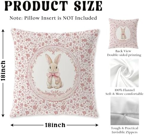 Pink and Blue Chinoiserie Easter Bunny Pillow Covers 18x18 Set of 2, Coquette - Image 2
