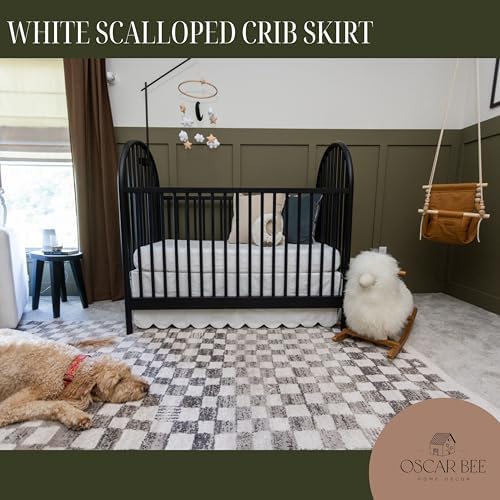White Crib Skirt, Crib Bed Skirt, Two-Sided Scalloped, 16in Drop - Image 4