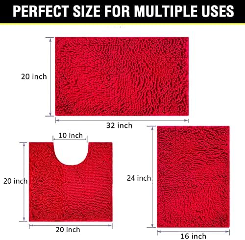 BOANKODU Bathroom Rugs Chenille 3-Piece Extra Soft and Absorbent Shag Bathroom - Image 2