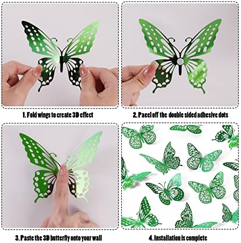SAOROPEB 3D Butterfly Wall Decor 48 Pcs Dark Green Butterfly Decorations - Image 6