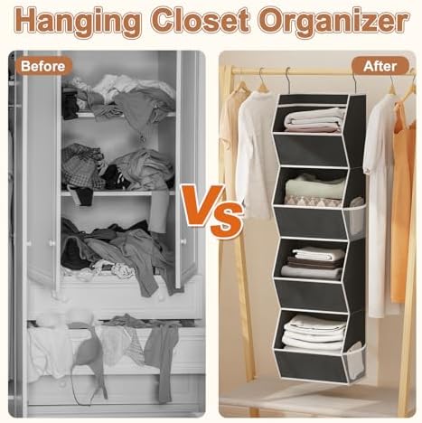 Hanging Closet Organizer Bins for Closet Organization Storage 4 Shelf Black - Image 6